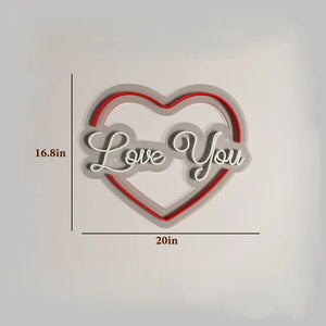 Love You Text in Heart Design Neon LED Light