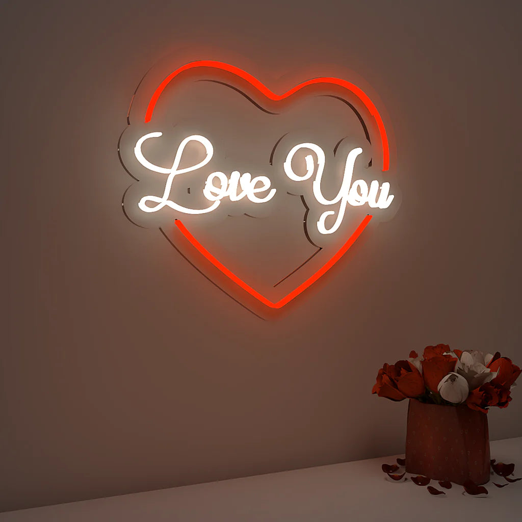 Love You Text in Heart Design Neon LED Light