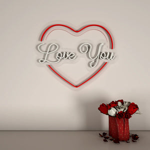 Love You Text in Heart Design Neon LED Light