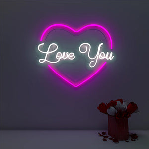 Love You Text in Heart Design Neon LED Light