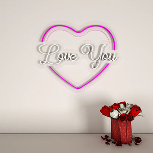 Love You Text in Heart Design Neon LED Light