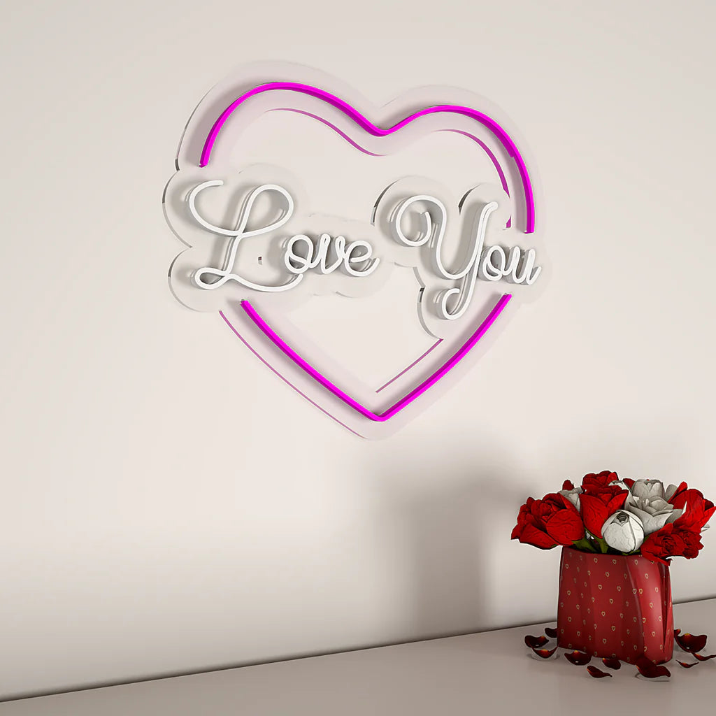 Love You Text in Heart Design Neon LED Light