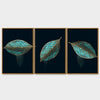 Luxurious Abstract Art of Modern Green Leaves Floating Canvas Wall Painting Set of Three