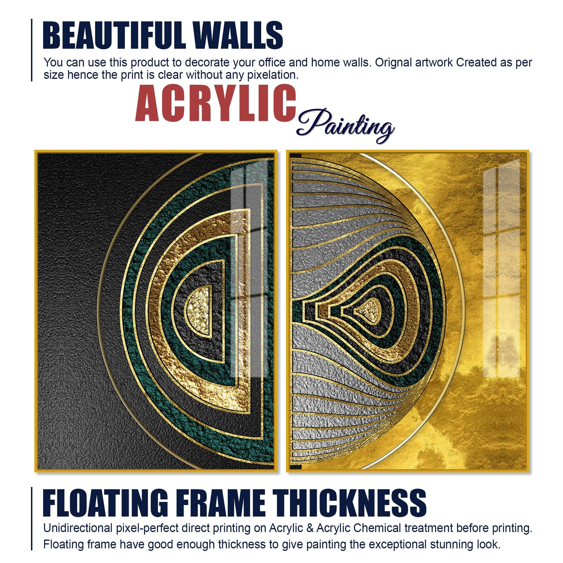 Luxurious Circular Pattern Acrylic Floating Wall Painting Set of 2