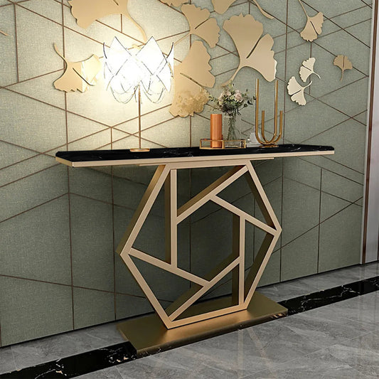 Luxurious Contemporary Console Table In Hexagonal Design with Black Marble