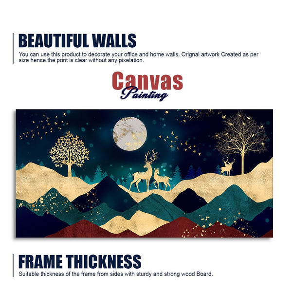 Luxurious Modern Art of Mountains and Golden Tropical leaves Canvas Wall Painting