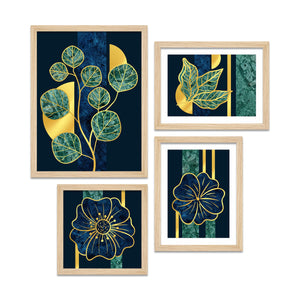 Luxury Golden Leaf Pattern Art Wall Frame Set of Four