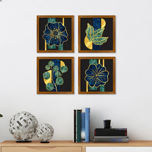 Luxury Golden Leaf Pattern Art Wooden Wall Frame Set of Four