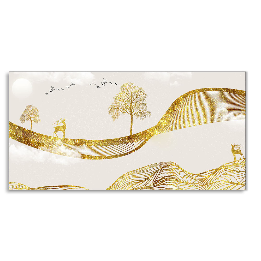 Luxury Golden Tree with Deer Premium Canvas Wall Painting