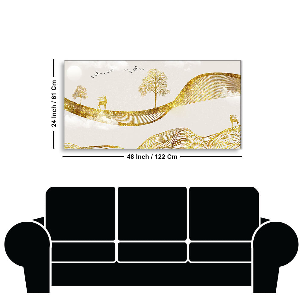 Luxury Golden Tree with Deer Premium Canvas Wall Painting