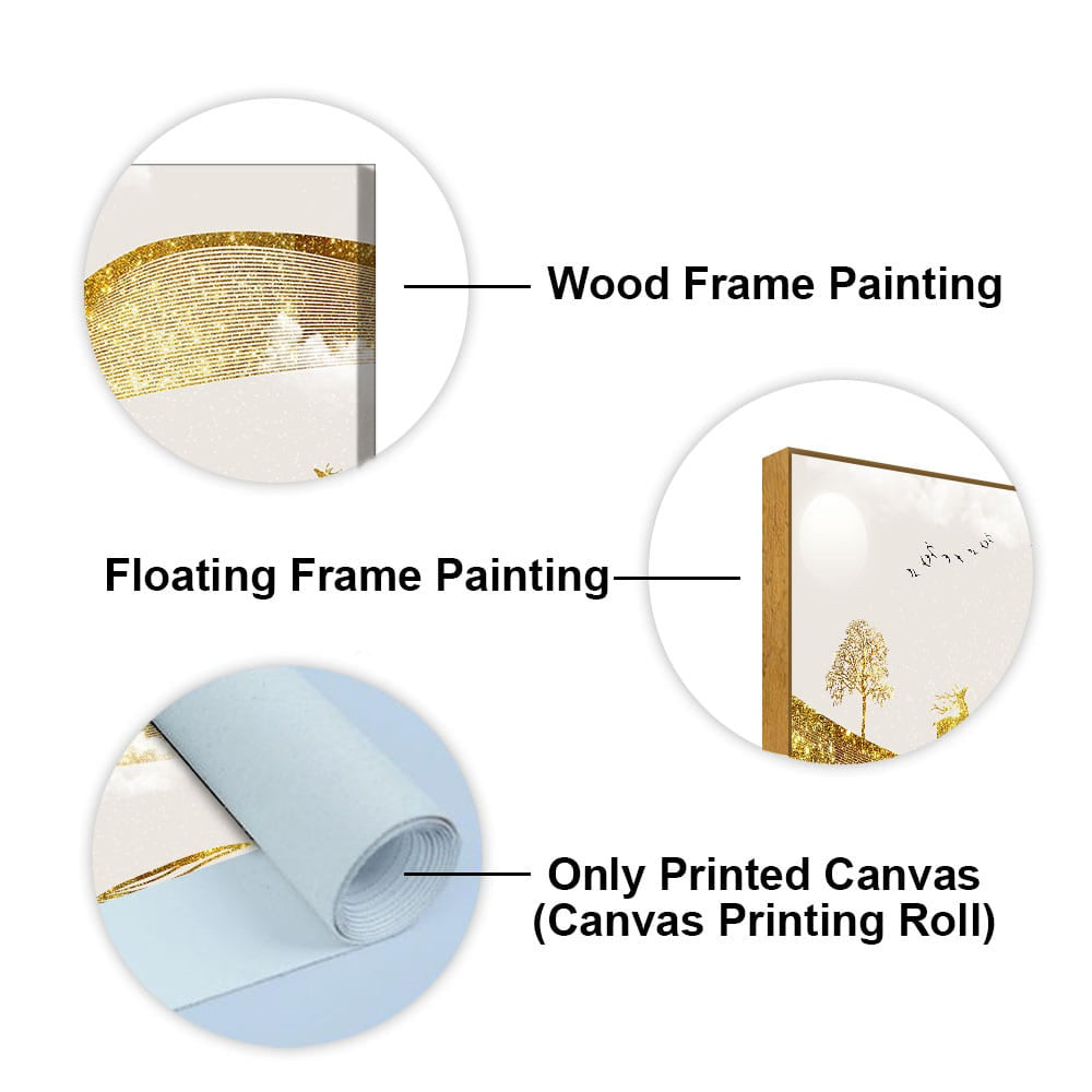 Luxury Golden Tree with Deer Premium Canvas Wall Painting