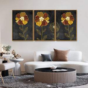 Luxury Style Flower Premium Floating Canvas Wall Painting Set of Three