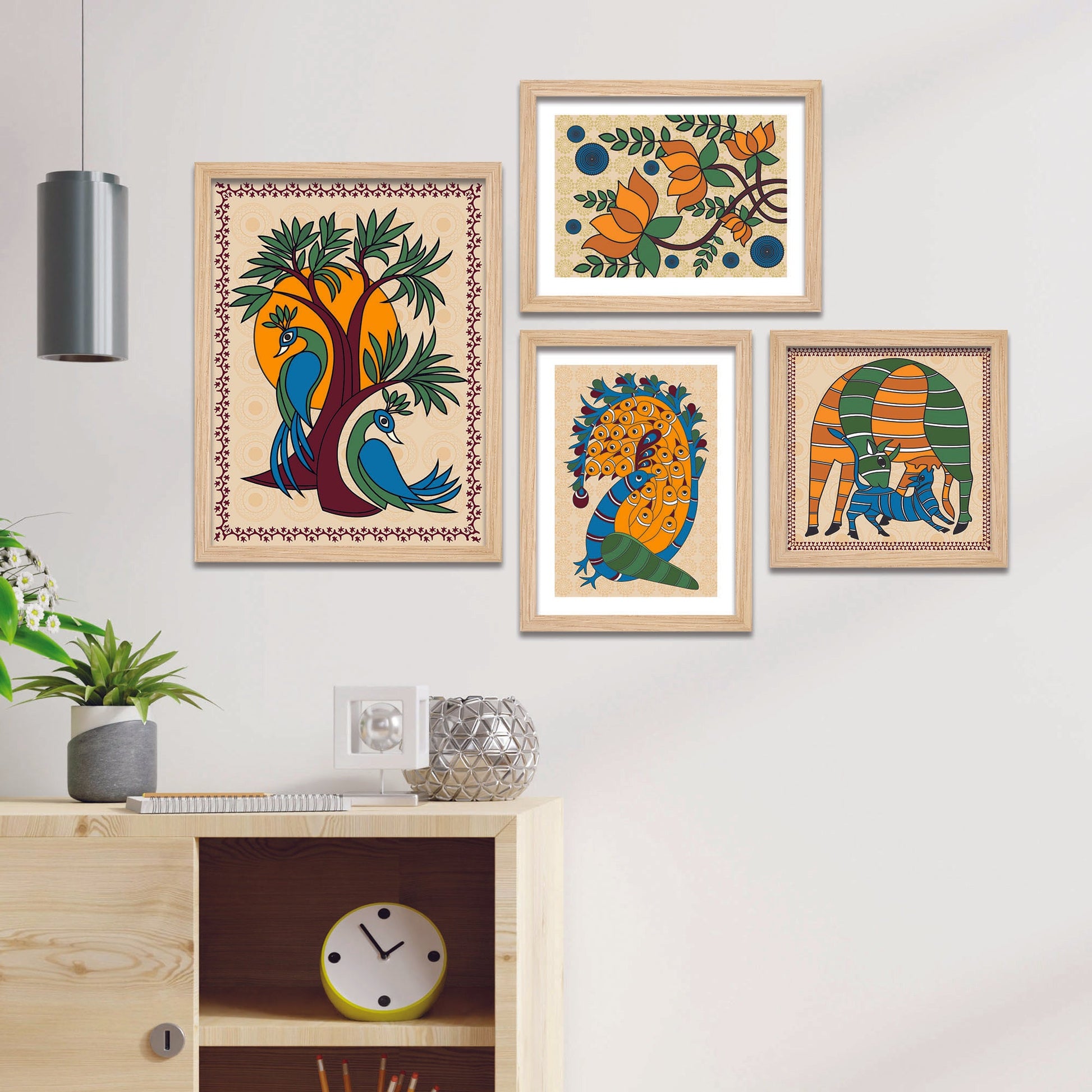 Madhubani Abstract Art Wall Frame Set of Four