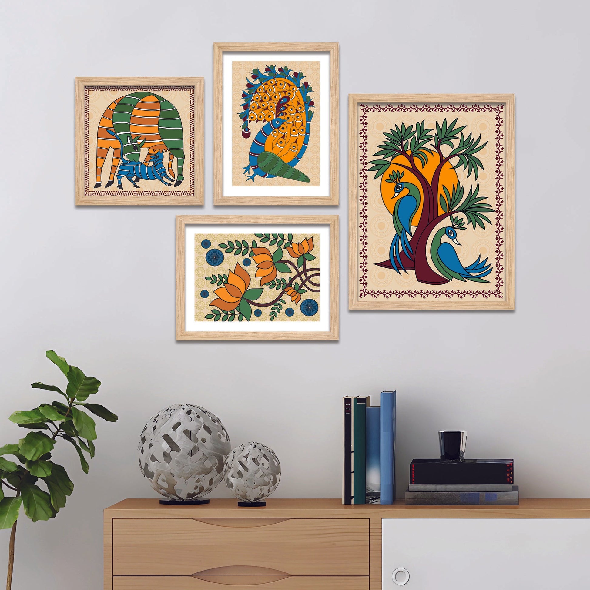 Madhubani Abstract Art Wall Frame Set of Four