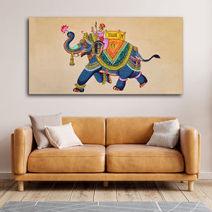 Madhubani Art Elephant Premium Canvas Wall Painting