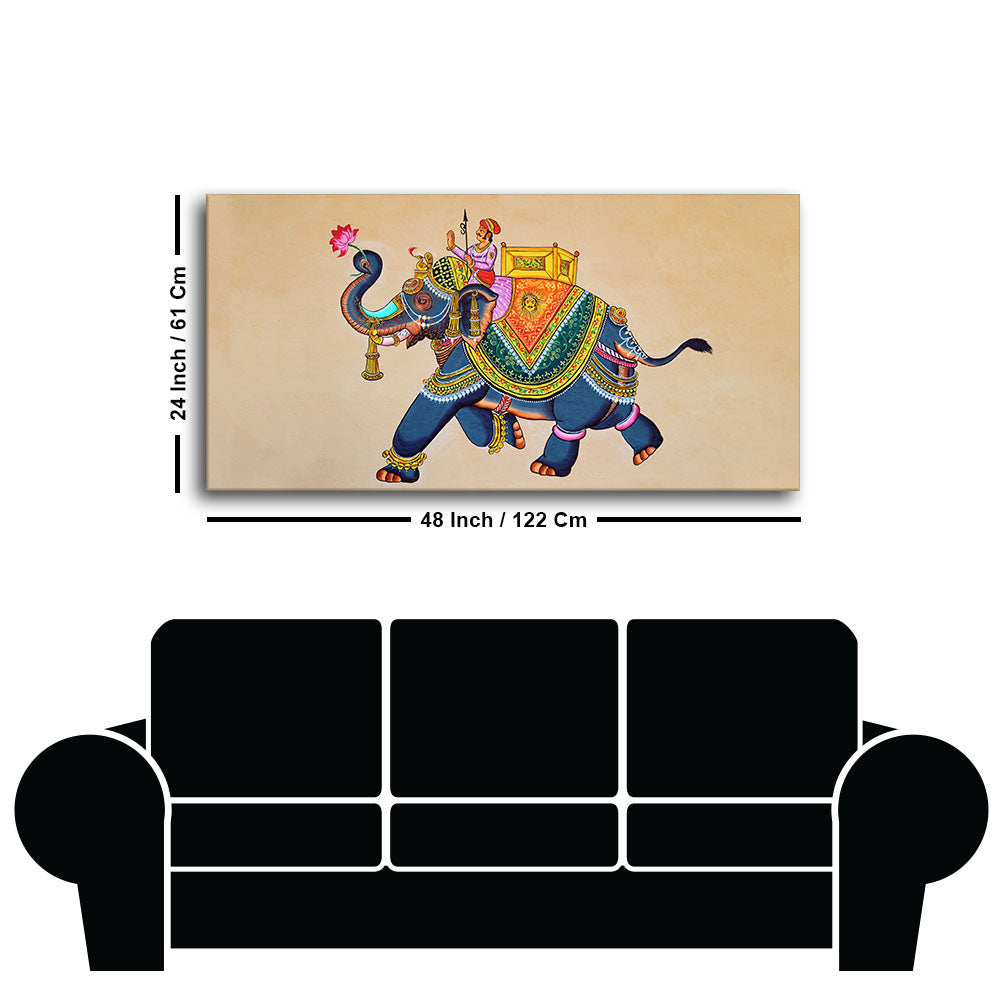 Madhubani Art Elephant Premium Canvas Wall Painting