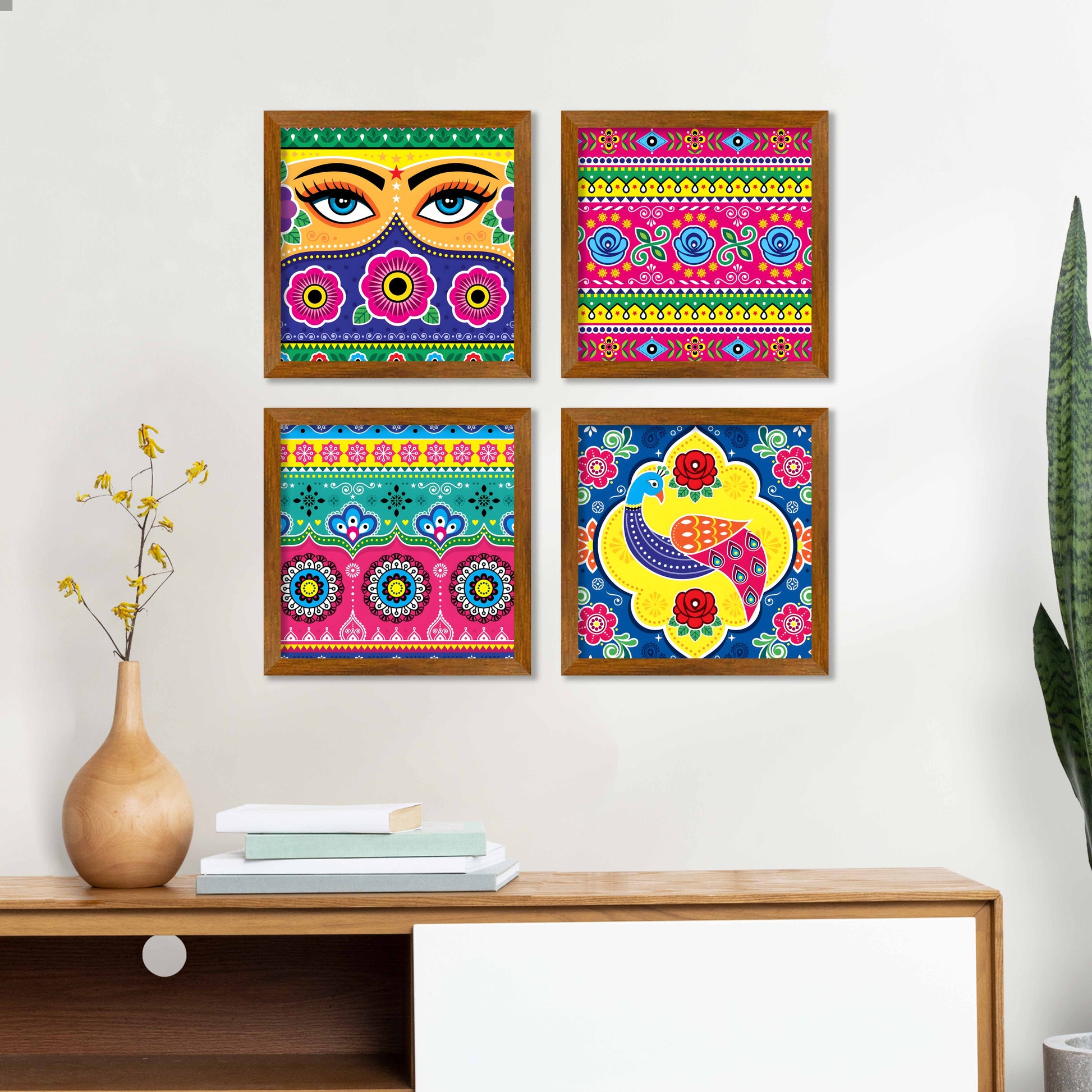 Madhubani Art Patterns Wall Frame Set of Four