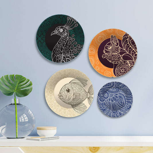 Mandala Pattern Art Wall Plates Painting Set of Four