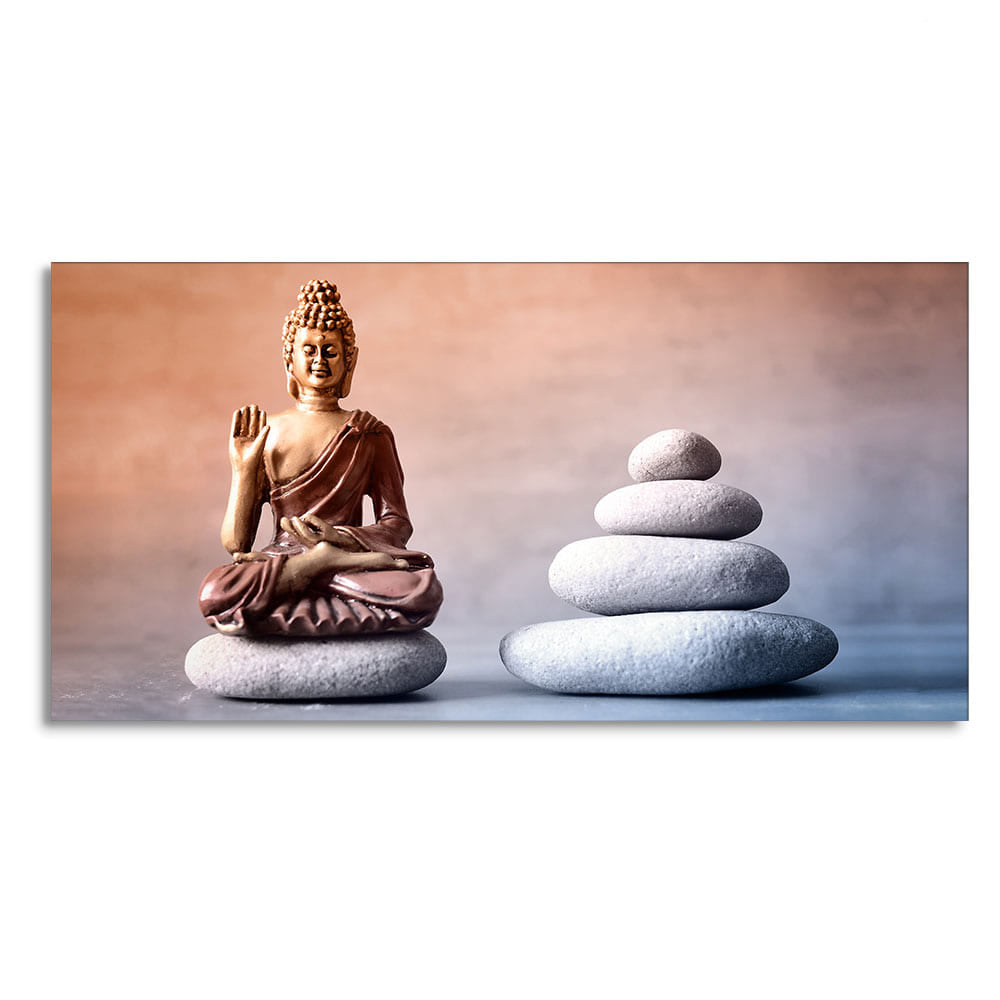 Meditating Buddha is Sitting with Balance Stones Canvas Wall Painting