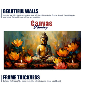 Meditating Buddha Statue with Lotus Flower Canvas Wall Painting