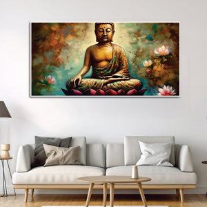 Meditating Gautam Buddha Statue Canvas Wall Painiting