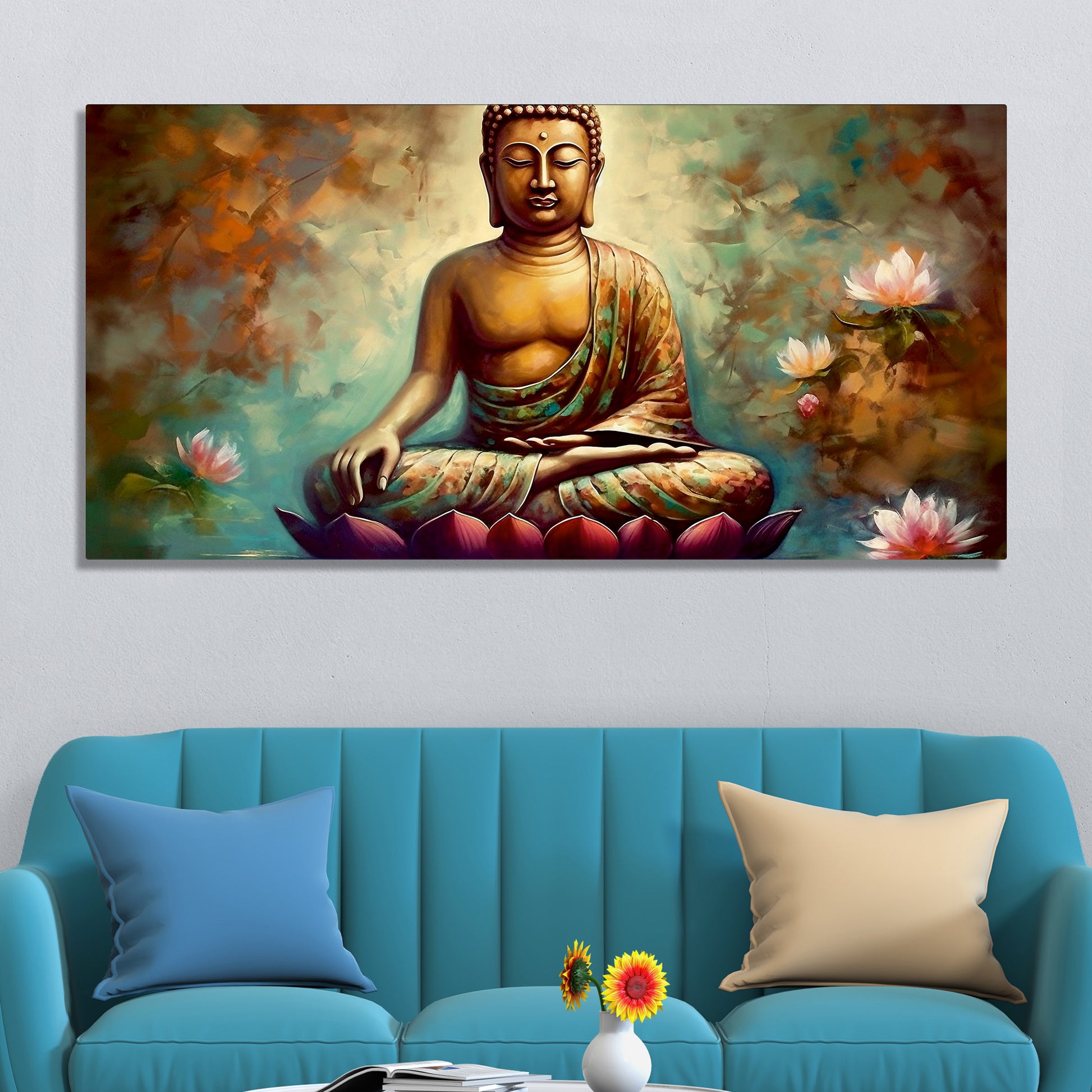 Meditating Gautam Buddha Statue Canvas Wall Painiting