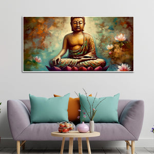 Meditating Gautam Buddha Statue Canvas Wall Painiting