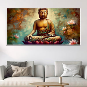 Meditating Gautam Buddha Statue Canvas Wall Painiting