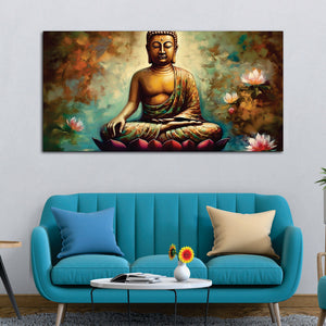 Meditating Gautam Buddha Statue Canvas Wall Painiting