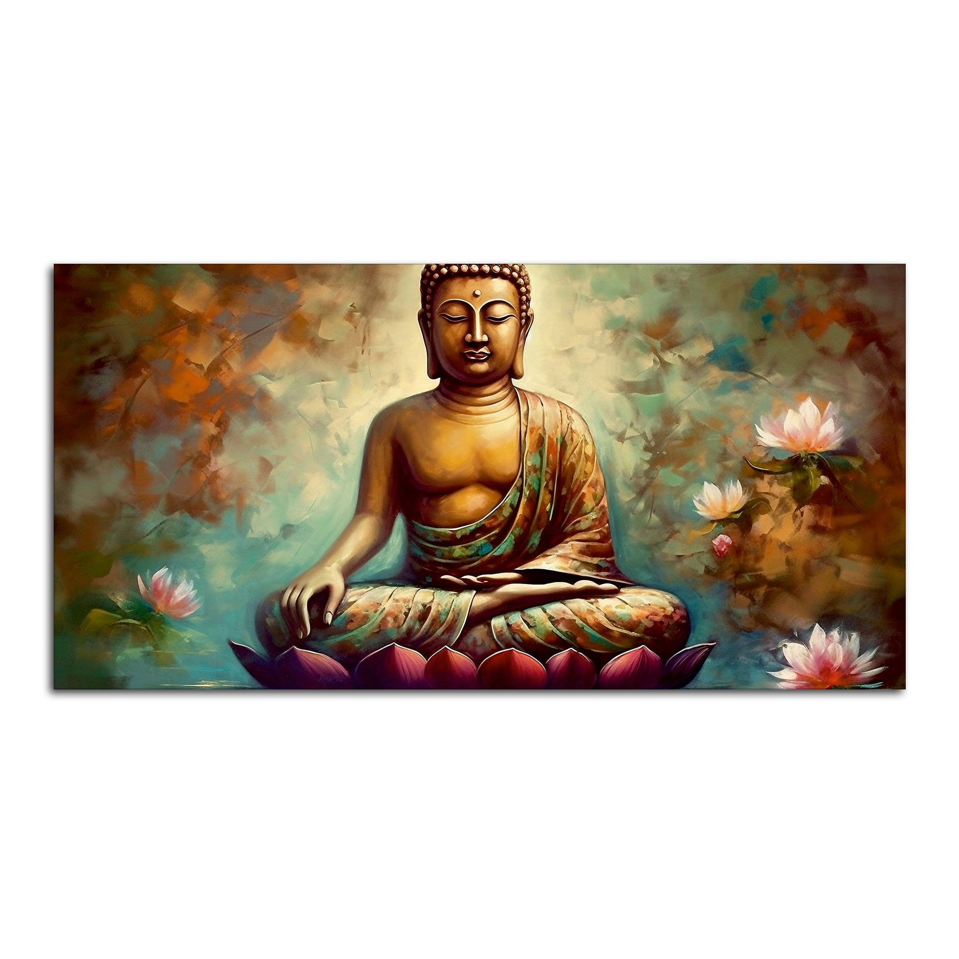 Meditating Gautam Buddha Statue Canvas Wall Painiting