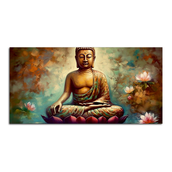 Meditating Gautam Buddha Statue Canvas Wall Painiting