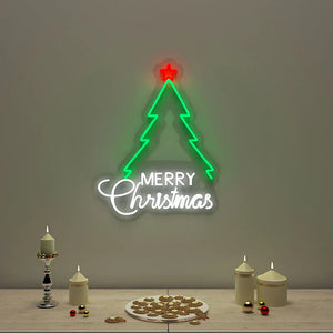 Merry Christmas Text with Tree Neon LED Light