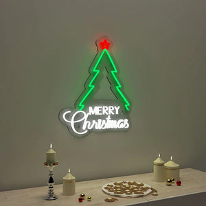 Merry Christmas Text with Tree Neon LED Light