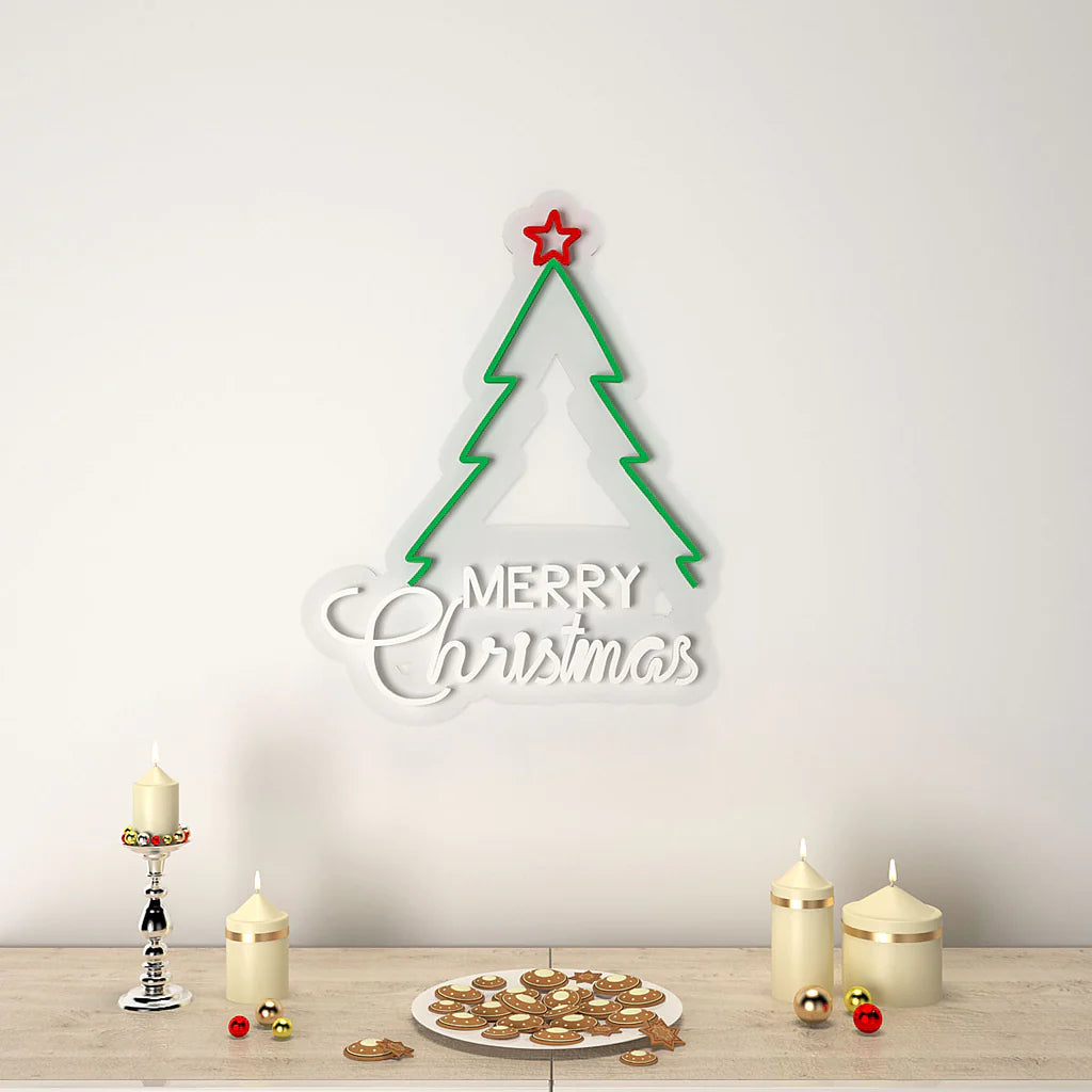 Merry Christmas Text with Tree Neon LED Light