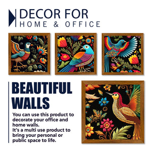 Mexican Embroidery Bird Art Wall Frame Set of Four