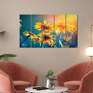 Mexican Sunflower Canvas Wall Painting Set of Five