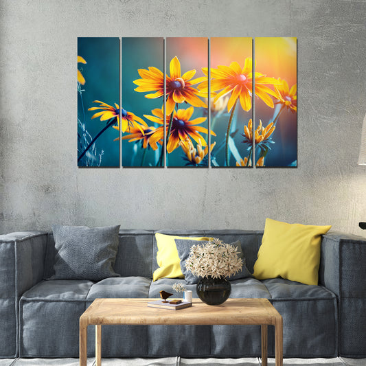 Mexican Sunflower Canvas Wall Painting Set of Five