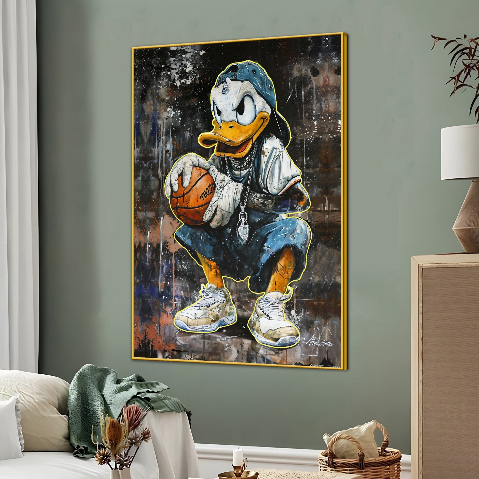 Micheal Donald On Basket Court Cotton Canvas Wall Painting