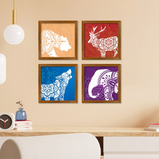 Minimalist Mandalas Animals Art Wall Frame Set of Four