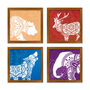 Minimalist Mandalas Animals Art Wall Frame Set of Four