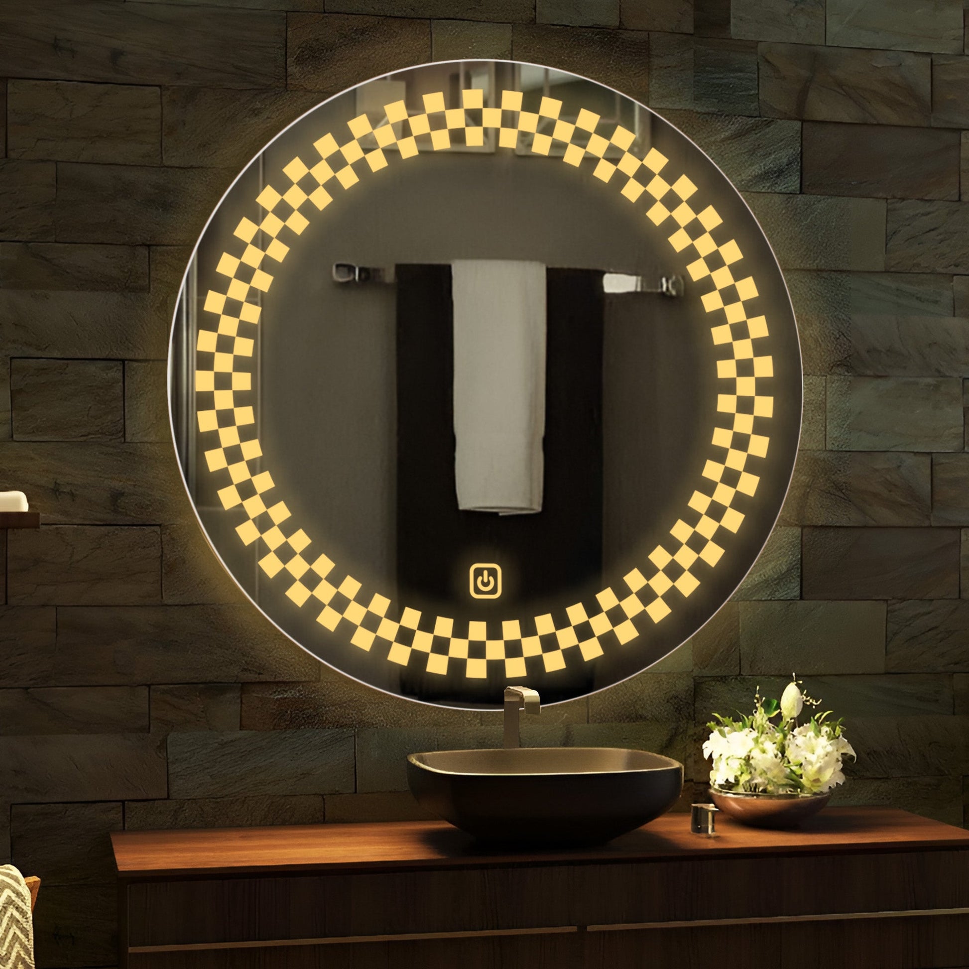 Minimalistic Designer Pattern LED Bathroom Wall Mirror