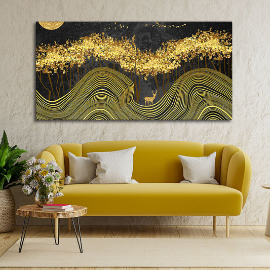 Miraculous Landscape with Golden Deer Texture Canvas Wall Painting