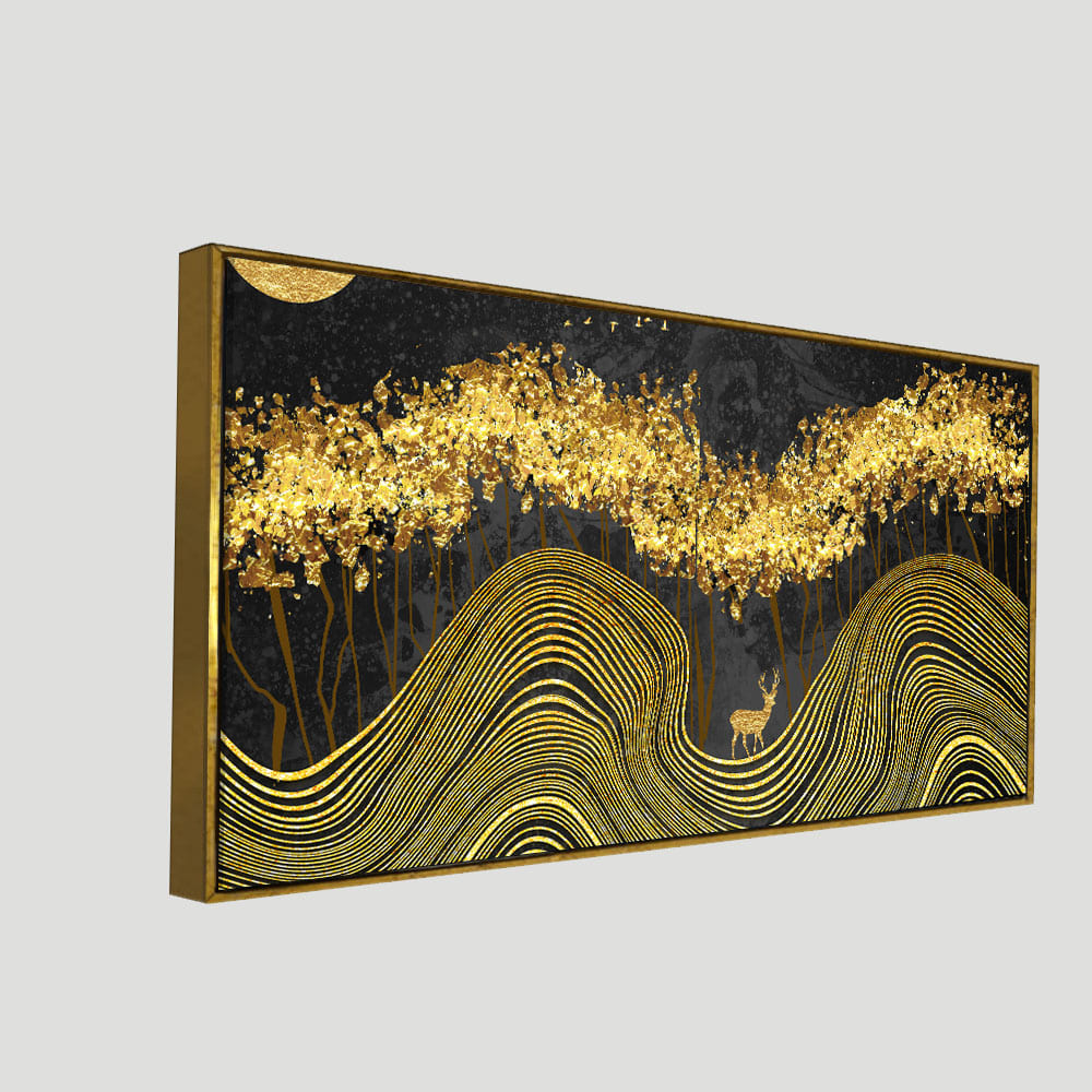 Miraculous Landscape with Golden Deer Texture Canvas Wall Painting