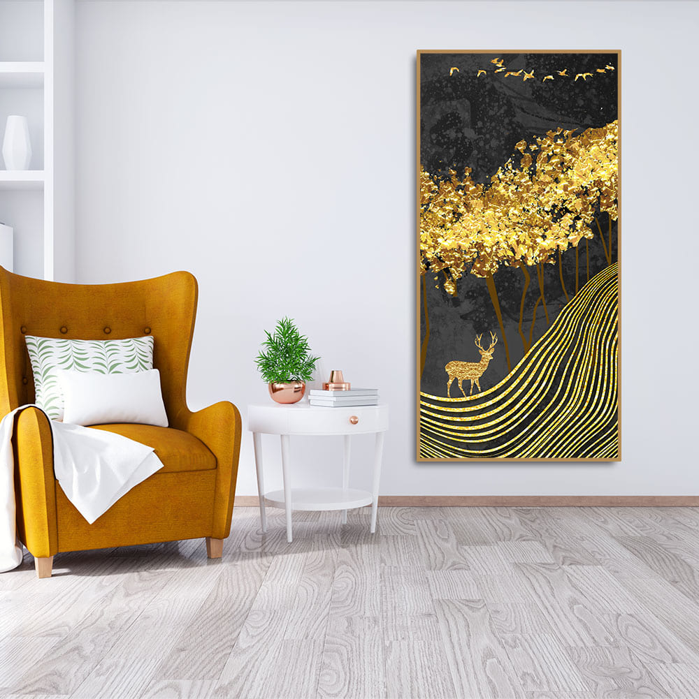 Miraculous Landscape with Golden Deer Texture Wall Painting