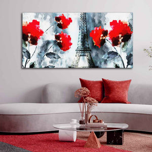 Modern Abstract Art Eiffel Tower and Flowers Wall Painting