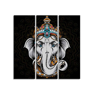 Modern Abstract Art Lord Ganesha Wall Painting Set of Three