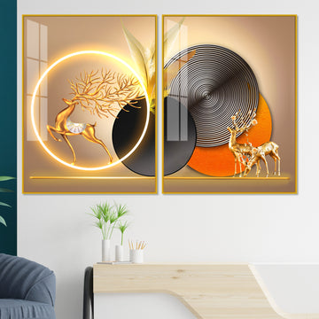 Gold Foil Butterfly Acrylic Art Floating Wall Painting Set Of 2