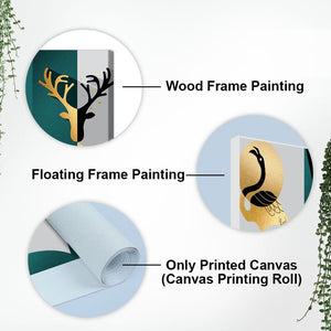 Modern Abstract Golden Leaf Flamingo Deer Antlers Canvas Wall Painting