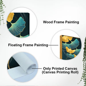 Modern Abstract Green Leaf with Deer Premium Canvas Wall Painting