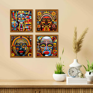 Modern African Art Wall Frame Set of Four